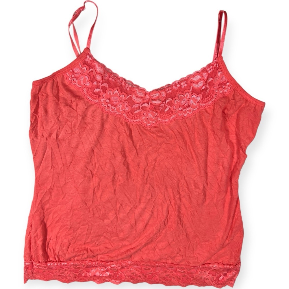 Maurices Womens Lace Trim Y2K Cami Coral Tank Top Size L Crinkle Preppy  Fairy‎